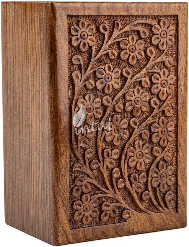 Handcarved Wooden Cremation Urn – Tree of Life Design – Suitable for Adult Men & Women – 185lbs Capacity