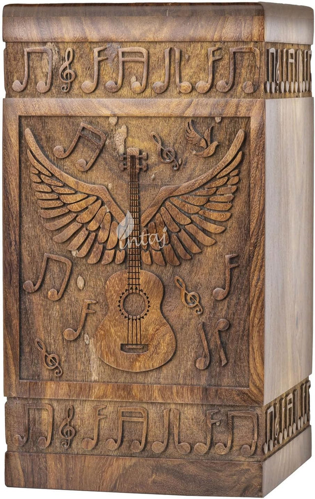Handcarved Wooden Cremation Urn – Guitar Wings Design in Rosewood – Suitable for Adult Men & Women, Mom & Dad, Dogs & Cats – Set of 4 XS Urns for Ashes