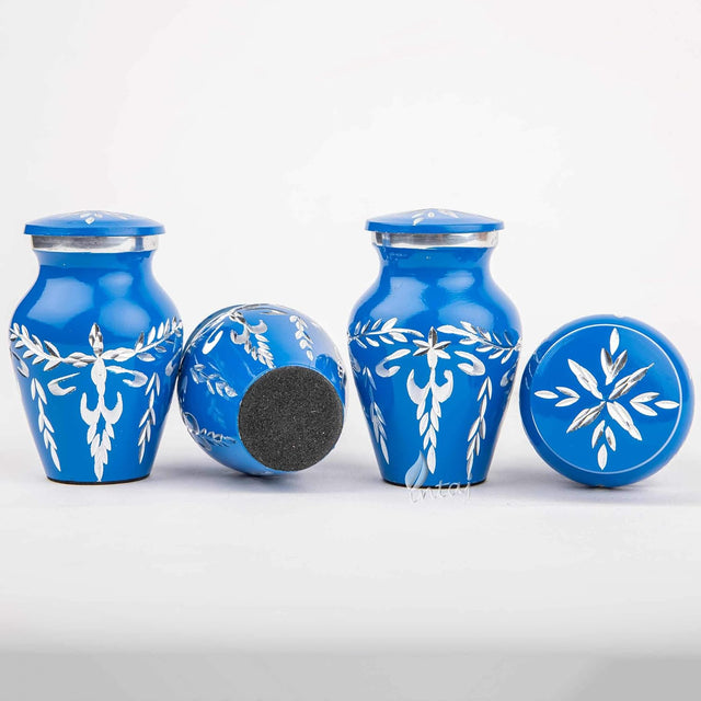 Handcrafted Diamond Cut Cremation Urn – Cobalt Finish – Suitable for Adult Men & Women, Mom & Dad – Small Set of 4