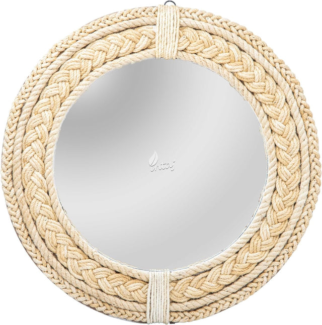 Rustic Rope Round Wall Mirror - Nautical Decorative Wall Mirror Handcrafted - Large Wall Home Decor Mirror for Bathroom, Bedroom, Entryway, Living Room (24x24, Brown Braided)