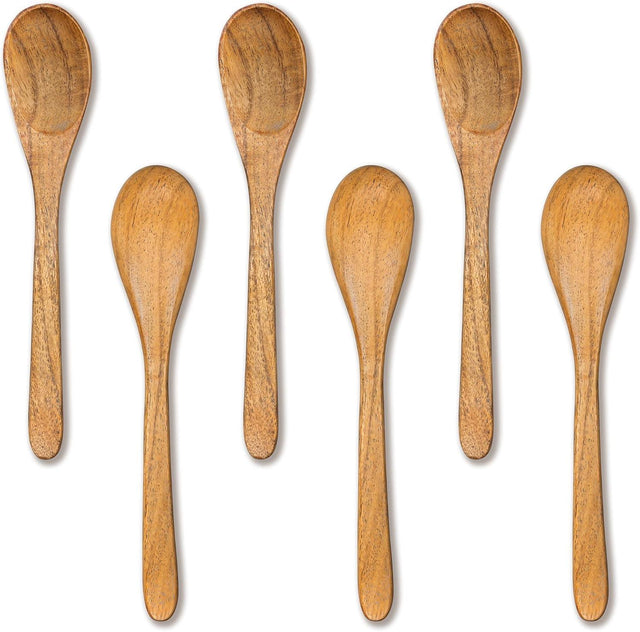 Handcrafted Wooden Spoons – 6-Piece Set, 6-Inch Honey Spoons for Tea and Coffee – Tiny Hardwood Spoons for Stirring – Eco-Friendly Bamboo Utensils Set