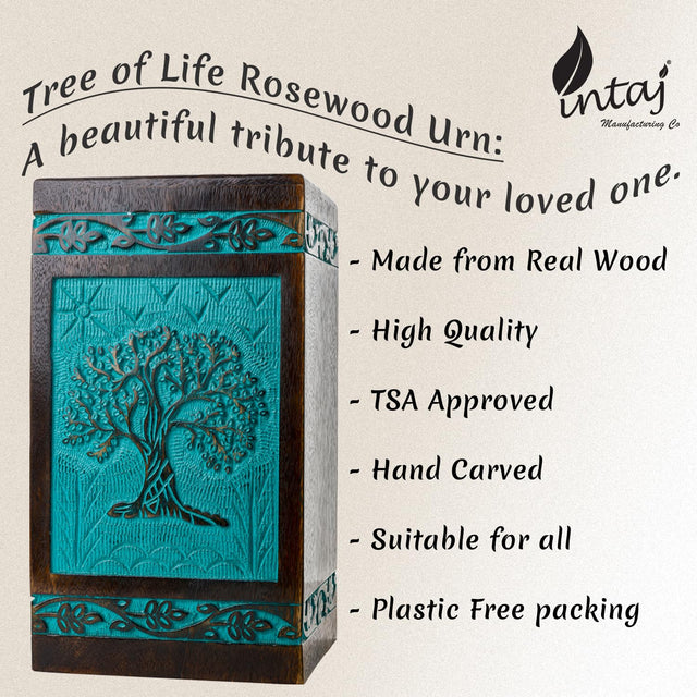 Handcarved Wooden Cremation Urn – Tree of Life – Suitable for Adults – 640lbs Capacity