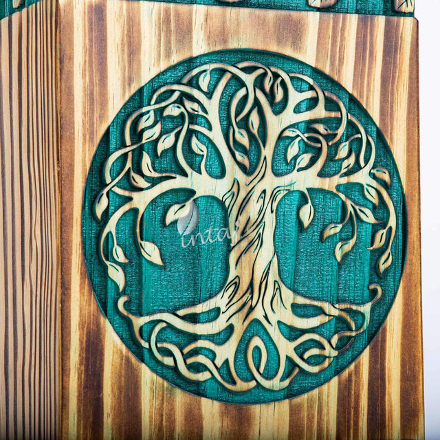 Handcarved Wooden Cremation Urn – Celtic Knot Tree of Life – Suitable for Adult Men & Women, Mom & Dad – 180lbs Capacity