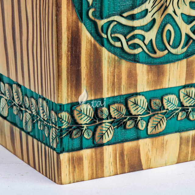 Hand-Carved Wooden Cremation Urn – Tree of Life – Suitable for Adult Male & Female – 250lbs