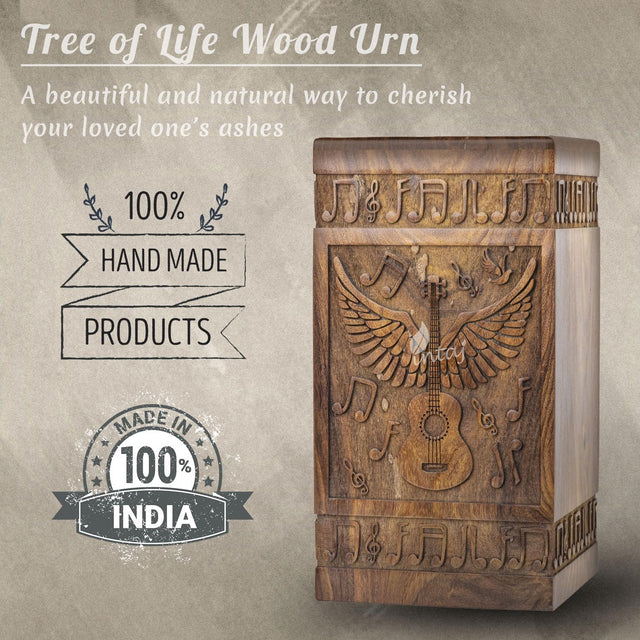 Handcarved Wooden Cremation Urn – Guitar Wings Design in Rosewood – Suitable for Adult Men & Women, Mom & Dad, Dogs & Cats – Set of 4 XS Urns for Ashes