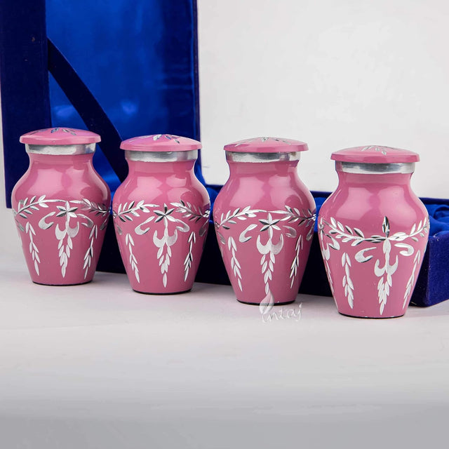 Handcrafted Diamond Cut Cremation Urns – Blush Flamingo Finish Design – Suitable for Adult Men & Women, Mom & Dad – Set of 4 Keepsake Urns
