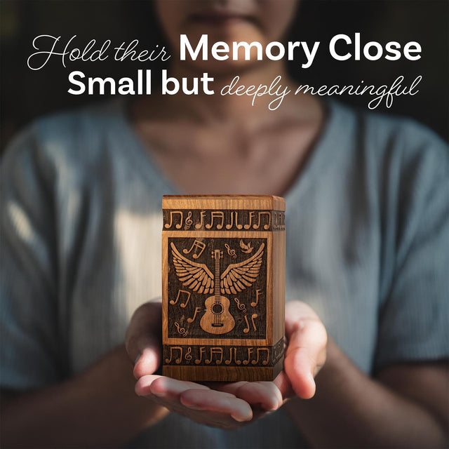 Handcrafted Wooden Cremation Urn – Guitar Wings of Angel – Suitable for Men, Women, Mom & Dad – 250lbs