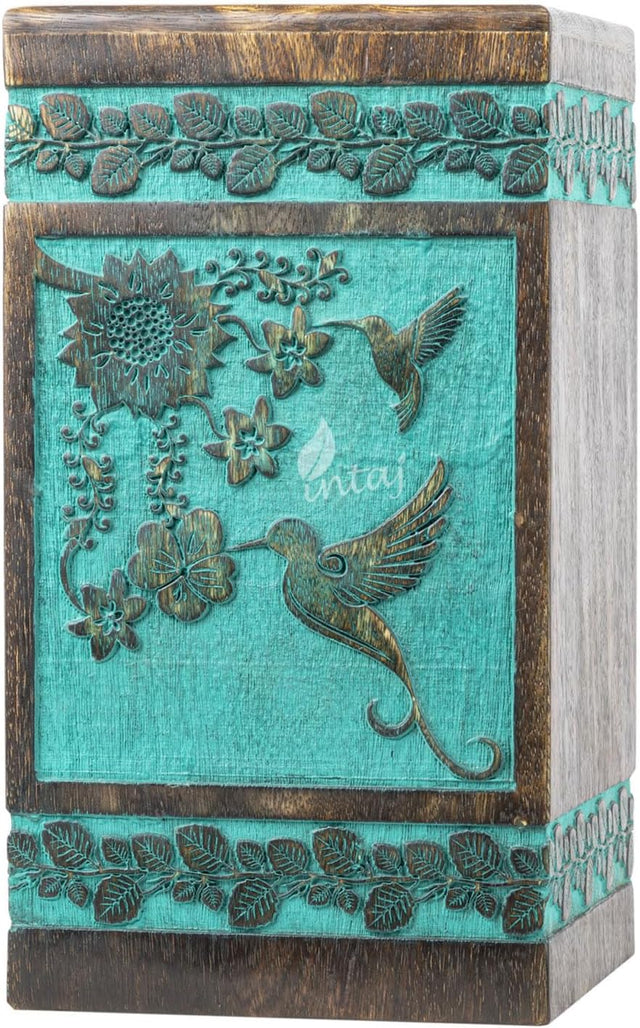 Handcarved Wooden Cremation Urn – Hummingbird Design in Rosewood – Suitable for Adult Men & Women, Mom & Dad, Pets – 250lbs Capacity