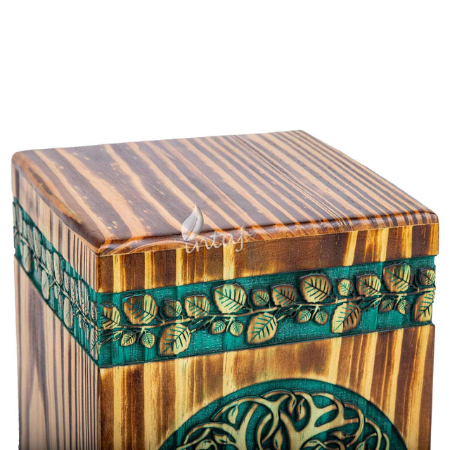 Handcarved Wooden Cremation Urn – Celtic Knot Tree of Life – Suitable for Adult Men & Women, Mom & Dad – 180lbs Capacity