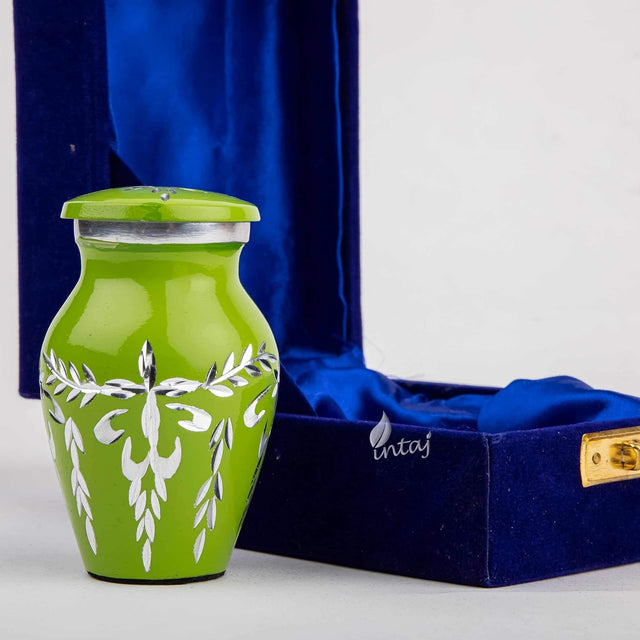 Handcrafted Diamond Cut Cremation Urn – Lime Green Finish – Suitable for Adult Men & Women, Mom & Dad – Small Set of 1