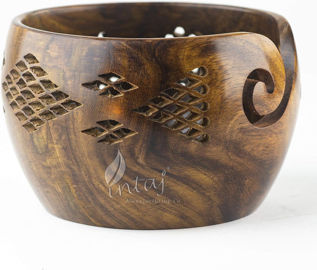 Rosewood Yarn Bowl for Knitting Crocheting - Wooden Knitting Yarn Bowl Handcrafted (Rosewood, 4Hx7D)