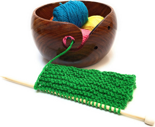 Premium Wooden Yarn Bowl For Knitting And Crochet, Large Size 7 inches by 4 inches, Durable and Portable Yarn Storage for Knitters