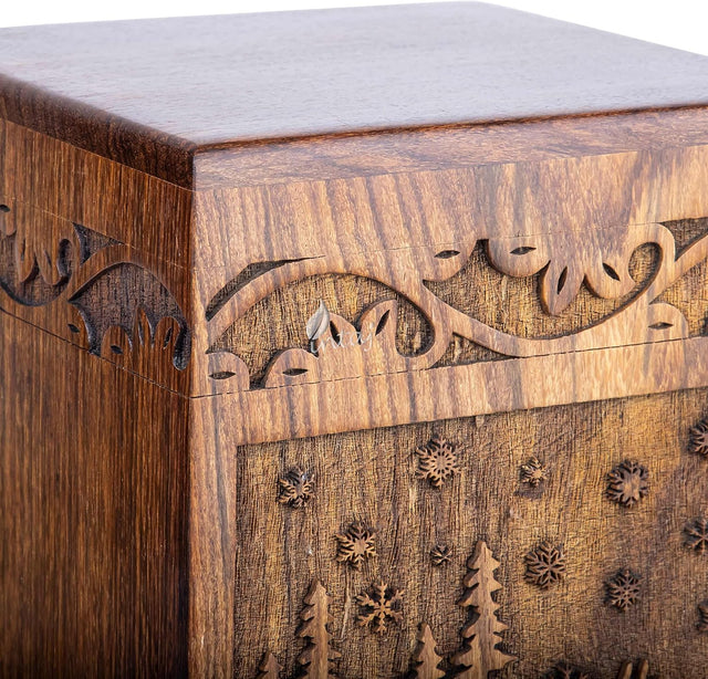 Handcarved Wooden Cremation Urn – Deer Carved Design in Custom Rosewood – Suitable for Adult Men & Women and Pet Dogs – 250 Cu/in Capacity