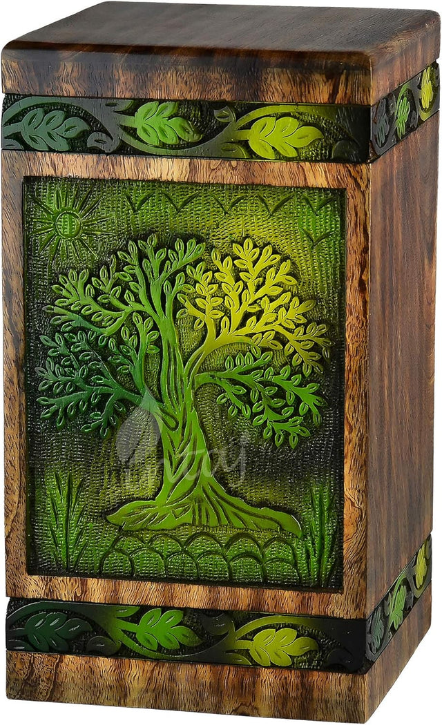 Handcarved Wooden Cremation Urn – Tree of Life Design – Suitable for Adult Men & Women, Mom & Dad – 100 Cu/in Capacity