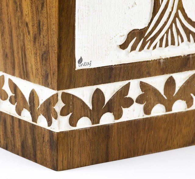 Handcarved Wooden Cremation Urn – Soulful Tree of Life Design – Suitable for Adult Men & Women, Mom & Dad – 150 Cu/in Capacity – Antique Finish (Medium, Tree 73 Design)