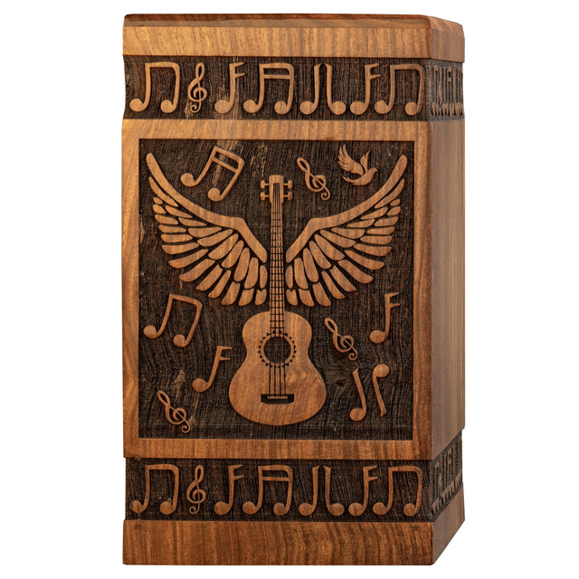 Handcrafted Wooden Cremation Urn – Guitar Wings of Angel – Suitable for Men, Women, Mom & Dad – 250lbs