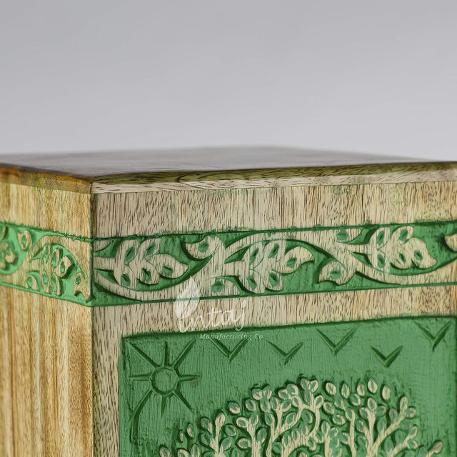 Handcarved Wooden Cremation Urn – Fresh Green Tree of Life in Rosewood – Suitable for Adult Men & Women, Mom & Dad, Pets – 250 Cu/in Capacity