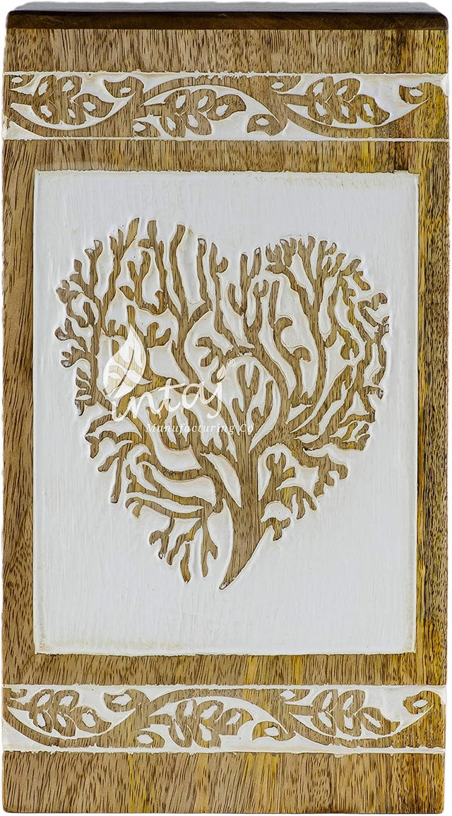 Handcarved Wooden Cremation Urn – Antique Heart Tree of Life in Rosewood – Suitable for Adult Men & Women, Mom & Dad, Pets – 180 Cu/in Capacity