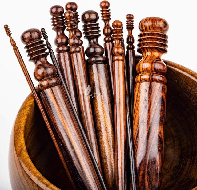 VAHandmade Wooden Crochet Hook - Set of 12 Rosewood Needle Crochet Hooks Set - Yarn Craft Knitting Needle for Chrocheting Lace Doilies Flower Projects (Rosewood, Set of 12 (1mm-25mm))