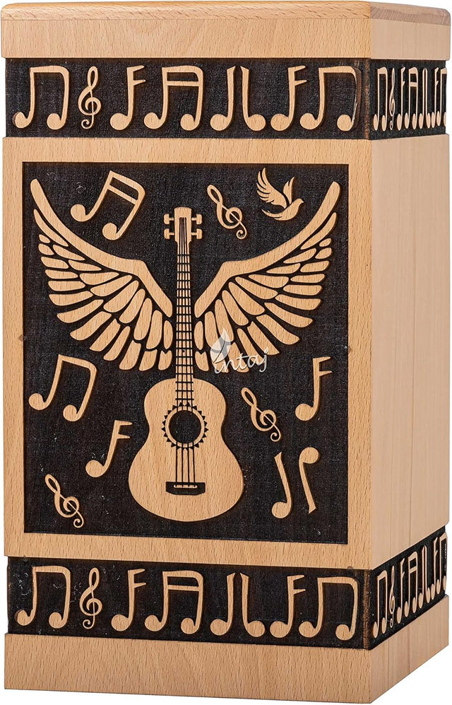 Handcarved Wooden Cremation Urns – Guitar Wings Design in Beechwood – Suitable for Adult Men & Women, Mom & Dad – Set of 4 Urns (XS)
