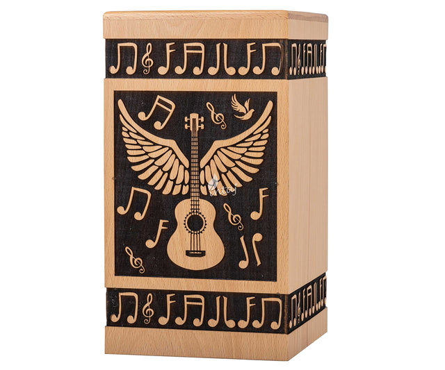 Handcrafted Wooden Cremation Urn – Guitar Wings of Angel – Suitable for Men, Women, Mom & Dad – 250lbs