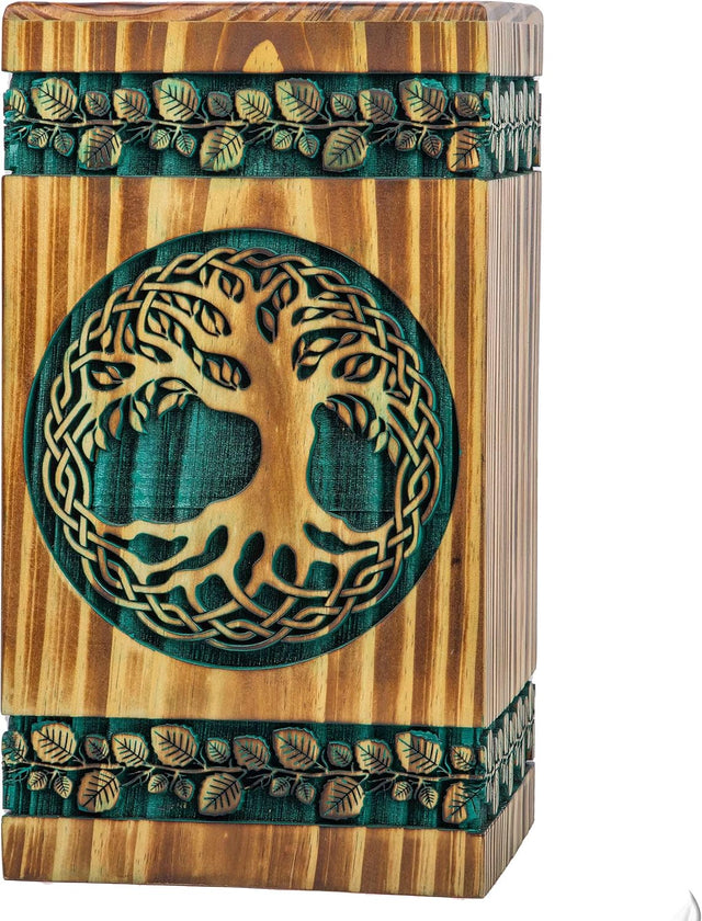 Handmade Rosewood Urn – Celtic Pine Tree of Life – Suitable for Adult & Dog Ashes – Large (11.25Hx6.25W, 250 Cu/in)