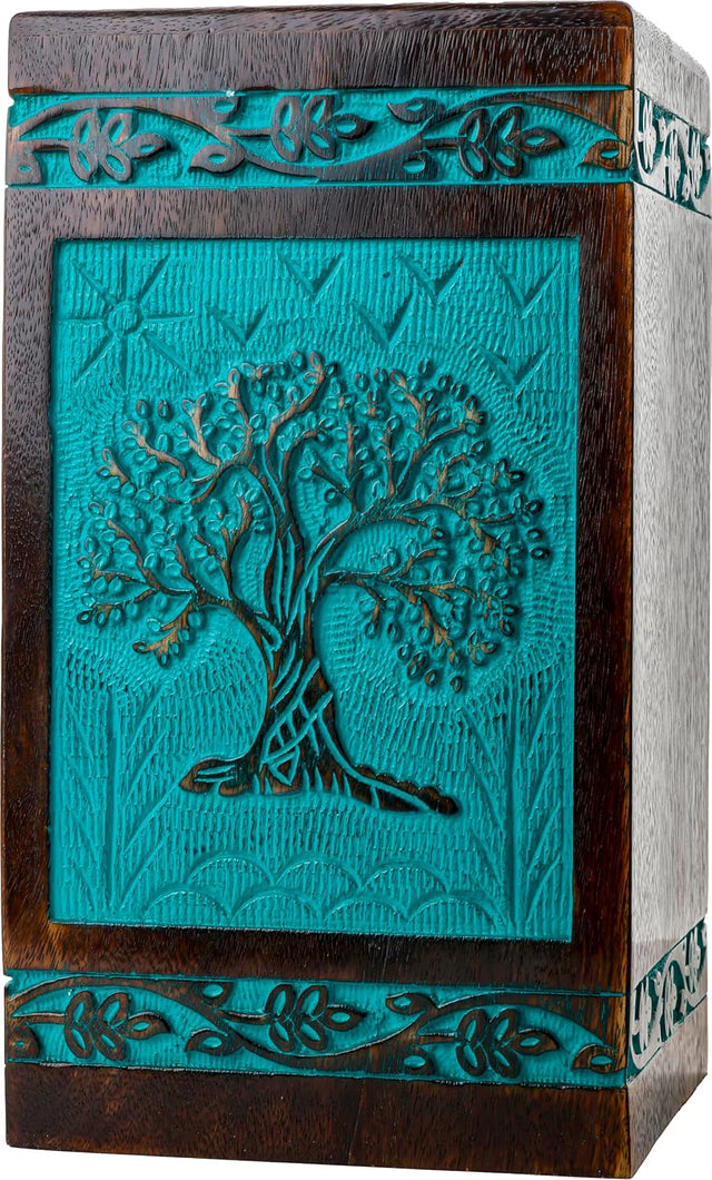 Handcarved Wooden Cremation Urn – Tree of Life Design – Suitable for Men & Women, Mom & Dad – 20lbs Capacity