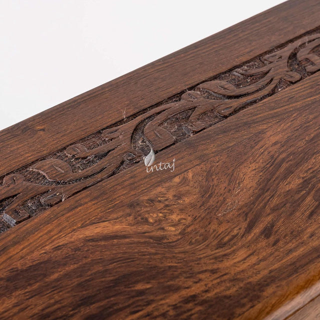 Handcarved Wooden Cremation Urn – Custom Border Carved Design in Rosewood – Suitable for Adult Men & Women, Mom & Dad – 90 Cu/in Capacity