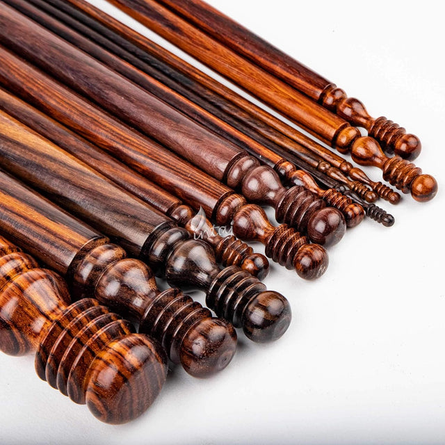 VAHandmade Wooden Crochet Hook - Set of 12 Rosewood Needle Crochet Hooks Set - Yarn Craft Knitting Needle for Chrocheting Lace Doilies Flower Projects (Rosewood, Set of 12 (1mm-25mm))