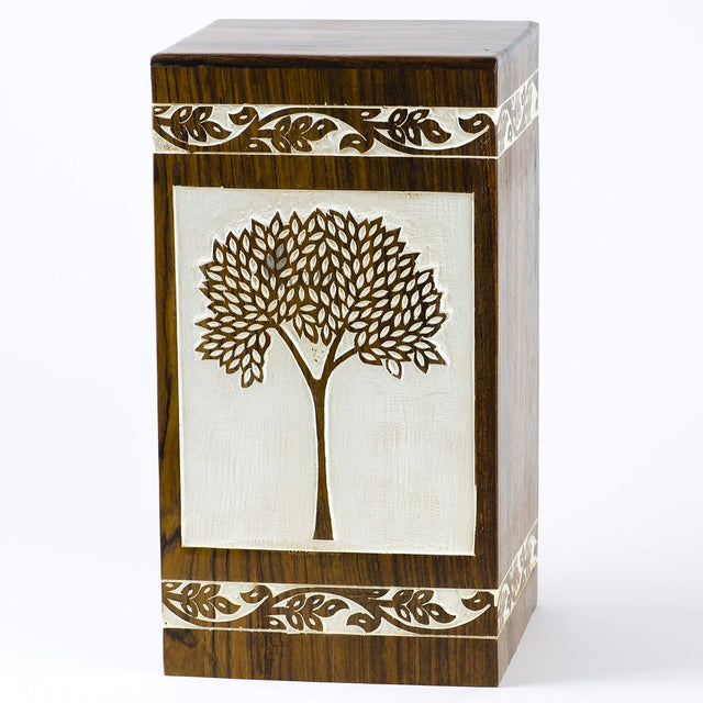 Handmade Rosewood Cremation Urn – Pyramidal Tree of Life Design – Suitable for Adult Men & Women, Mom & Dad – 150 Cu/in Capacity