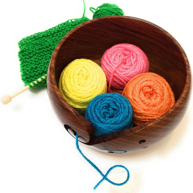 Premium Wooden Yarn Bowl For Knitting And Crochet, Large Size 7 inches by 4 inches, Durable and Portable Yarn Storage for Knitters