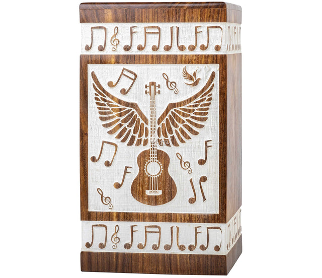 Handcrafted Wooden Cremation Urn – Guitar Wings of Angel – Suitable for Men, Women, Mom & Dad – 250lbs