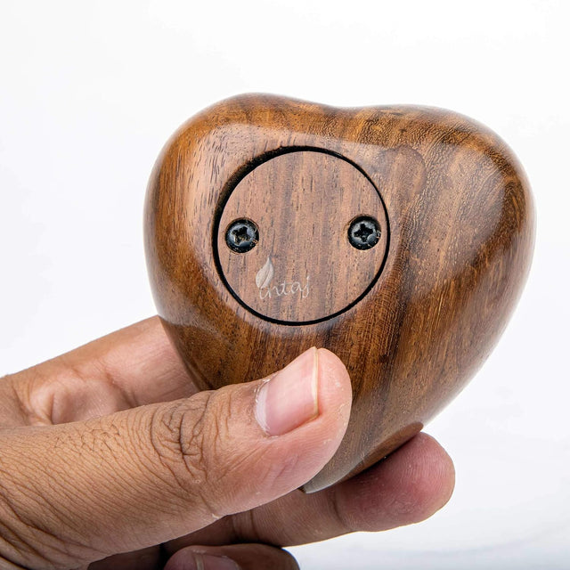 Handcarved Wooden Heart Cremation Urn – Hummingbird Design – Suitable for Dogs & Cats - 07 Cu/in Capacity