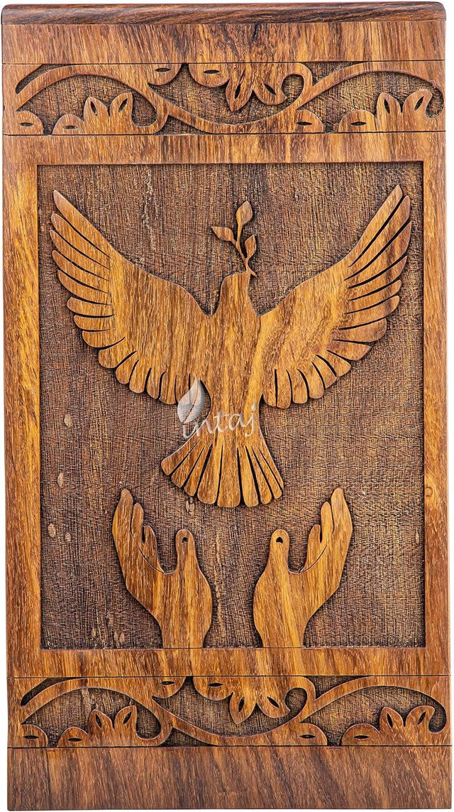 Handcarved Wooden Cremation Urn – Peaceful Bird Design in Natural Rosewood – Suitable for Adult Men & Women, Mom & Dad, and Pet Dogs – 115lbs Capacity