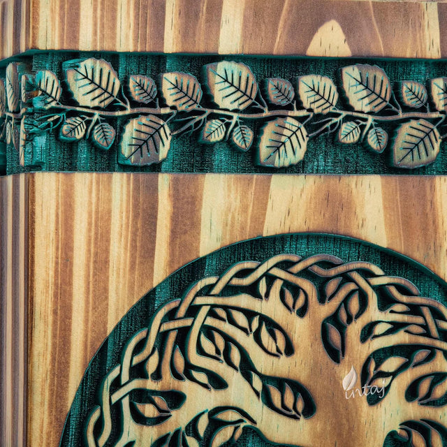 Handmade Rosewood Urn – Celtic Pine Tree of Life – Suitable for Adult & Dog Ashes – Large (11.25Hx6.25W, 250 Cu/in)
