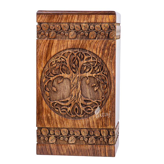 Handcarved Wooden Cremation Urn – Celtic Knot Tree of Life – Suitable for Adult Men & Women, Mom & Dad – 180lbs Capacity