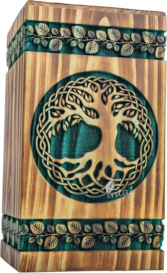 Handmade Rosewood Urn – Celtic Pine Tree of Life – Suitable for Adult & Dog Ashes – Medium (9.5Hx5.5W, 180 Cu/in)