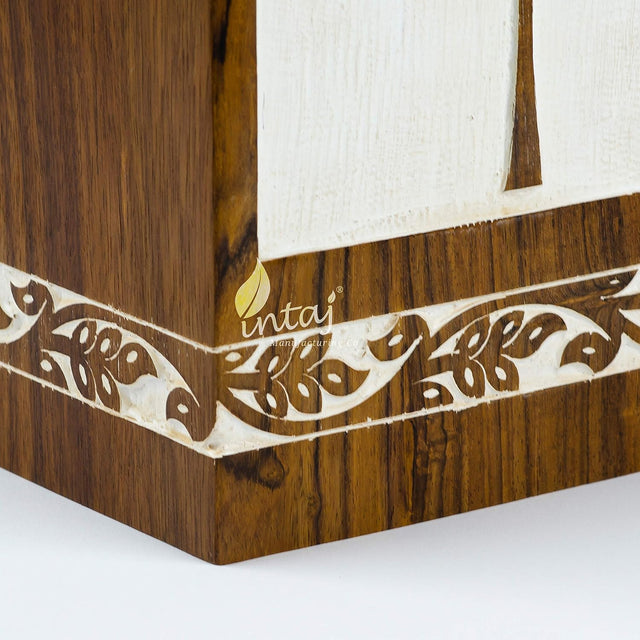 Handmade Rosewood Cremation Urn – Antique Pyramidal Tree of Life Design – Suitable for Adult Men & Women, Mom & Dad, Pets – 115 Cu/in Capacity