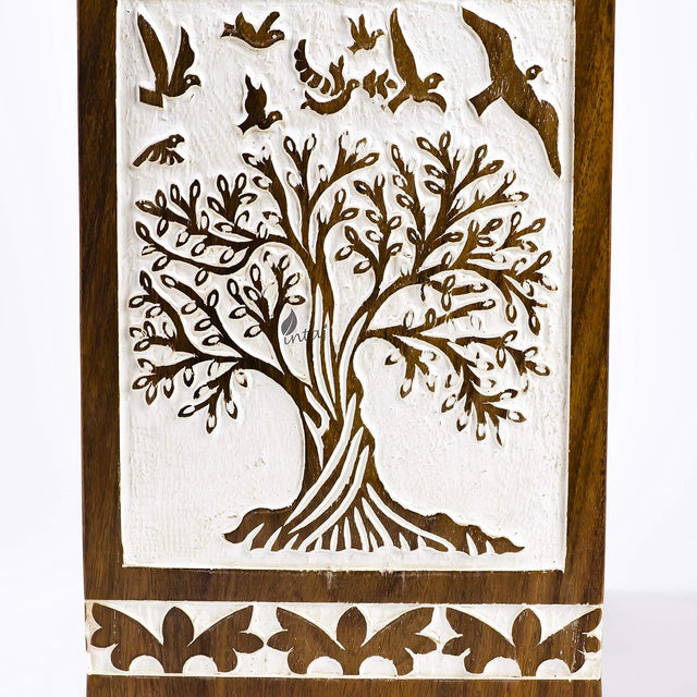 Handcarved Wooden Cremation Urn – Soulful Tree of Life Design – Suitable for Adult Men & Women, Mom & Dad – 250 Cu/in Capacity – Antique Finish (Adult, Tree 73 Design)