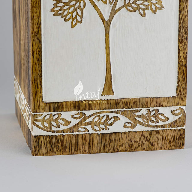 Handcarved Wooden Cremation Urn – Pyramidal Tree of Life Design – Suitable for Adult Men & Women, Mom & Dad, Pets – 180 Cu/in Capacity