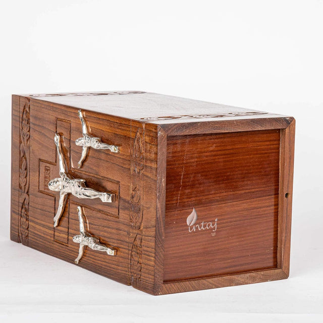 Handcarved Wooden Cremation Urn – Cross & Jesus Design – Suitable for Adult Men & Women, Mom & Dad, Pets & Cats – 180 Cu/in Capacity