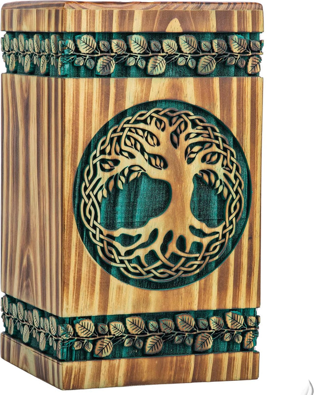 Handmade Rosewood Urn – Celtic Pine Tree of Life – Suitable for Adult & Dog Ashes – Large (11.25Hx6.25W, 250 Cu/in)
