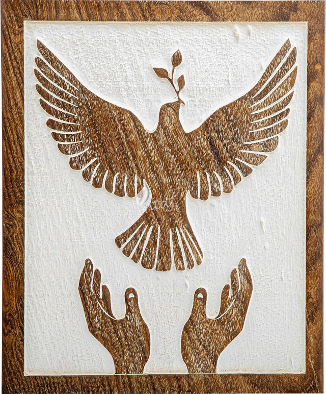 Handcarved Wooden Cremation Urn – Peaceful Bird Design in Daisy White – Suitable for Pet Dogs – 250lbs Capacity