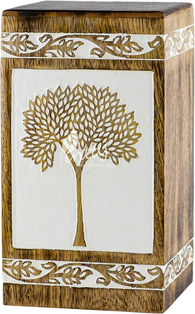 Handcarved Wooden Cremation Urn – Pyramidal Tree of Life Design – Suitable for Adult Men & Women, Mom & Dad, Pets – 180 Cu/in Capacity