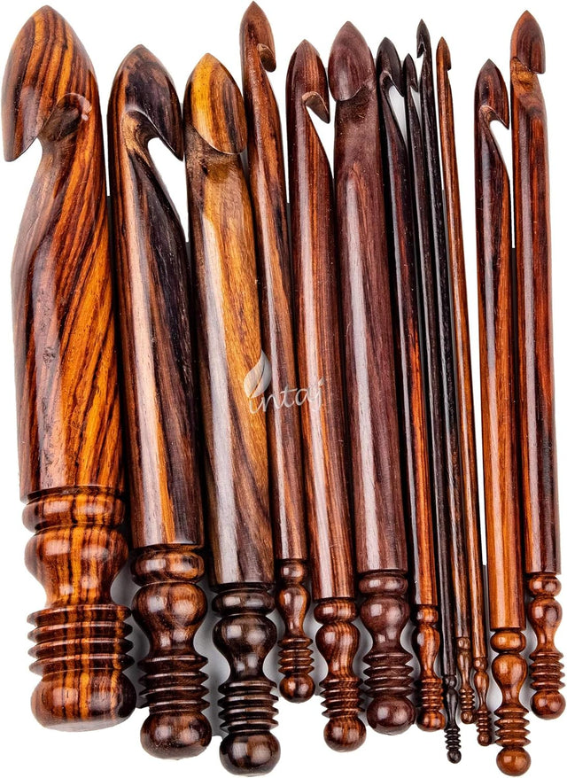 VAHandmade Wooden Crochet Hook - Set of 12 Rosewood Needle Crochet Hooks Set - Yarn Craft Knitting Needle for Chrocheting Lace Doilies Flower Projects (Rosewood, Set of 12 (1mm-25mm))