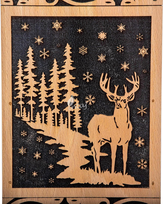 Handcarved Wooden Cremation Urn – Deer Carved Design in Custom Beechwood – Suitable for Adult Men & Women, Mom & Dad, and Pet Dogs – 250 Cu/in Capacity