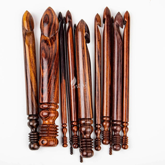 VAHandmade Wooden Crochet Hook - Set of 12 Rosewood Needle Crochet Hooks Set - Yarn Craft Knitting Needle for Chrocheting Lace Doilies Flower Projects (Rosewood, Set of 12 (1mm-25mm))