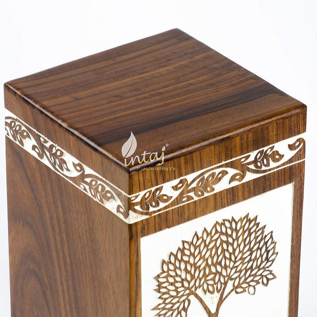 Handmade Rosewood Cremation Urn – Antique Pyramidal Tree of Life Design – Suitable for Adult Men & Women, Mom & Dad, Pets – 250 Cu/in Capacity