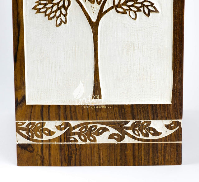 Handmade Rosewood Cremation Urn – Antique Pyramidal Tree of Life Design – Suitable for Adult Men & Women, Mom & Dad, Pets – 180 Cu/in Capacity