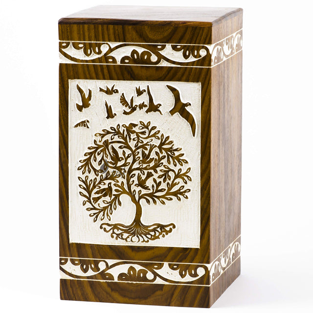 Tree of Life Wooden Urn – Suitable for Men, Women, Mom & Dad – 20lbs Capacity – Mini Rosewood Keepsake Cremation Urn
